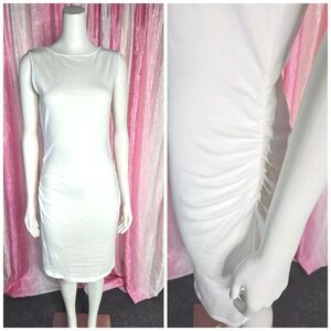 Jarbo White Pima Cotton Rouched Stretch Midi Dress Size Large